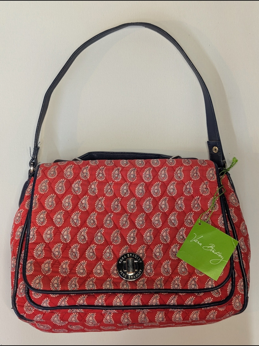 NWT Vera Bradley Carson Shoulder Bag Red Bandana Paisley Turnlock Quilted Purse